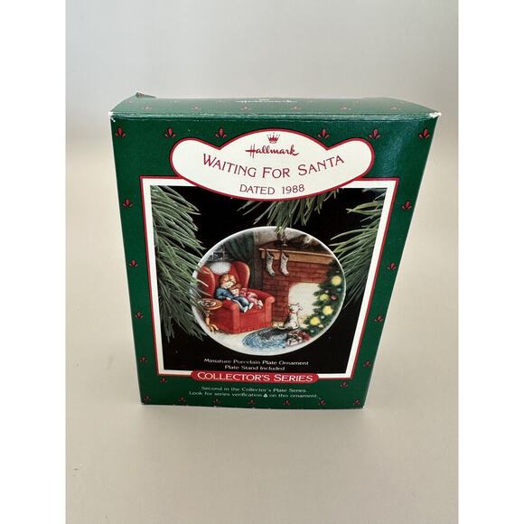 Hallmark Christmas Porcelain Ornament Waiting For Santa #2 Collector Plate 1988 - Picture 1 of 3